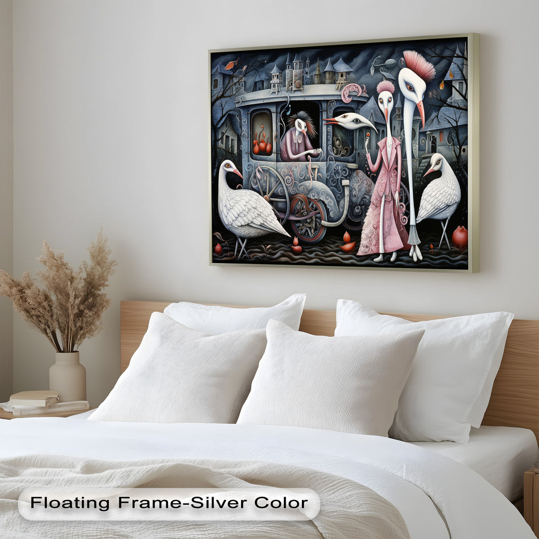 Crimson Couriers – Surreal Carriage Scene Oil Painting