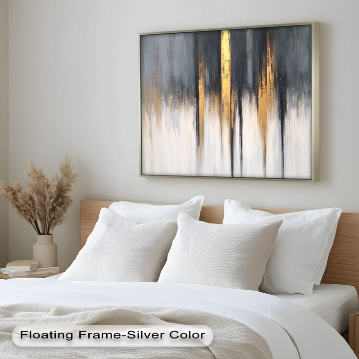 Modern Grey & Gold Abstract – Framed Oil Painting