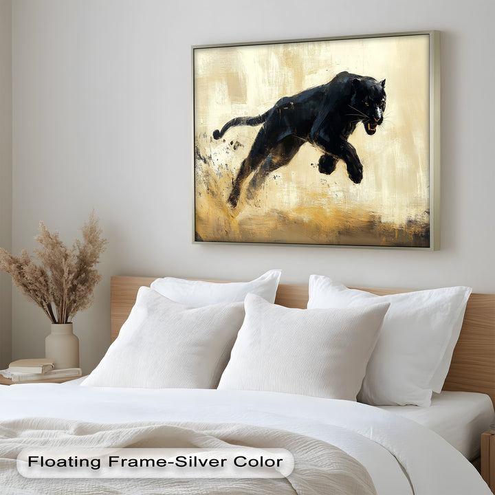 Charging Black Panther in Motion – Animal Oil Painting
