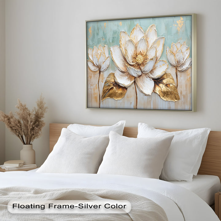 Golden Bloom Lotus – Floral Oil Painting