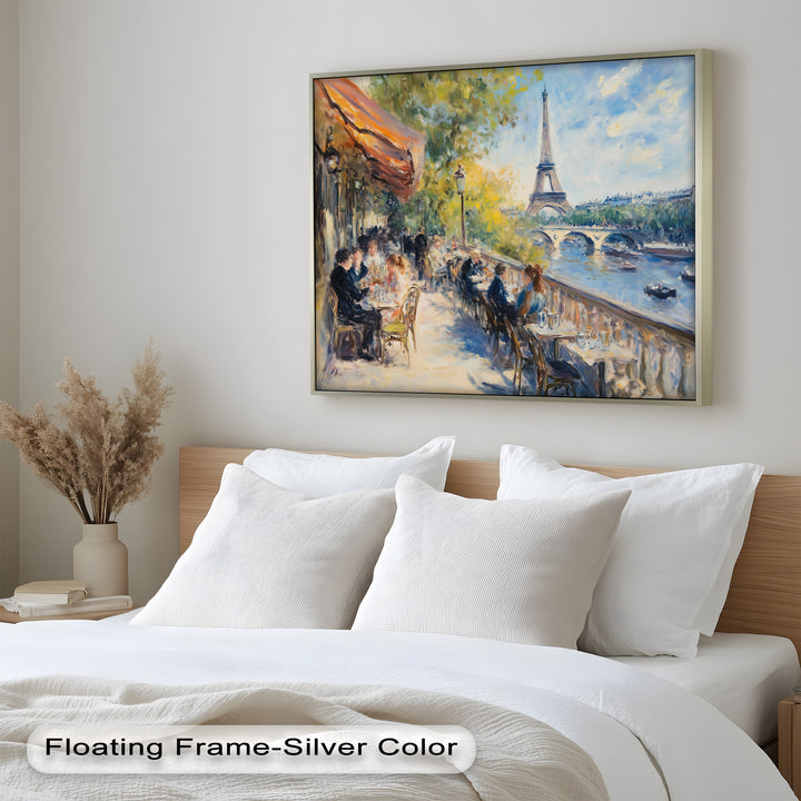 Eiffel Café Serenity – Parisian Terrace with River View Oil Painting