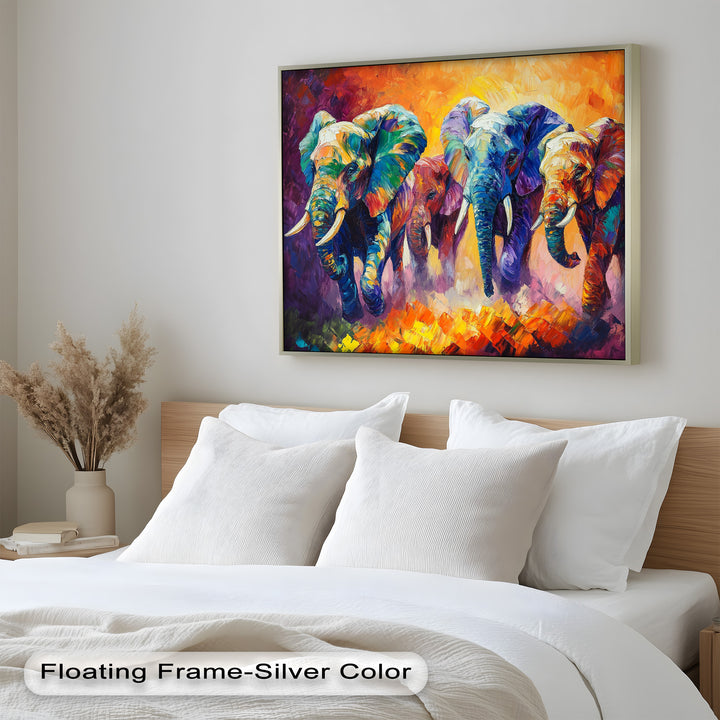 Elephant Herd at Dusk – Animal Oil Painting