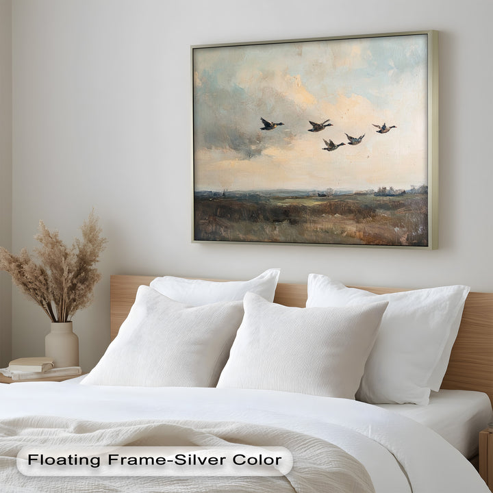 Flight Over the Marshlands – Ducks in Motion Oil Painting