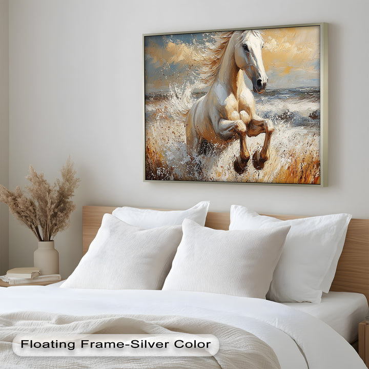 White Horse Art – Gerahmtes Ölgemälde mit Pferd