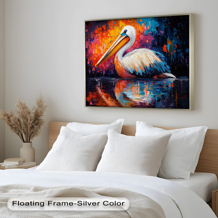 Sunset Pelican on Water – Animal Oil Painting