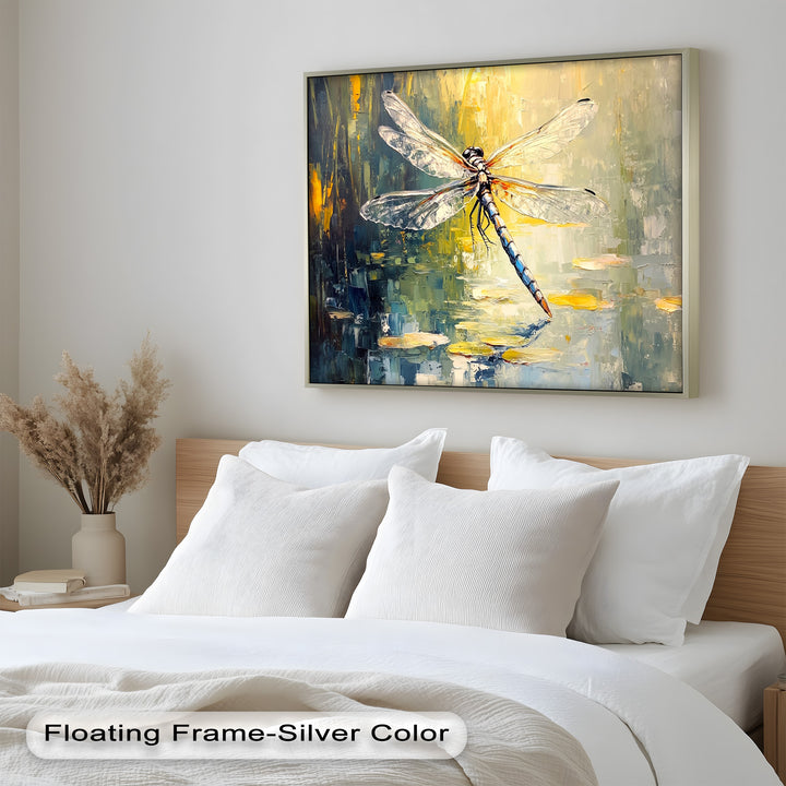 Shimmering Dragonfly Over Lily Pond – Animal Oil Painting