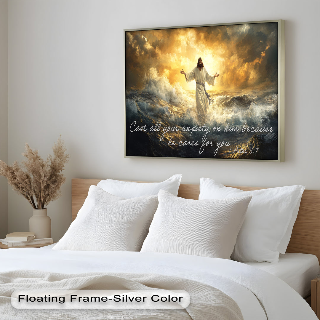 1 Peter 5:7 – Trust in God Bible Verse Oil Painting