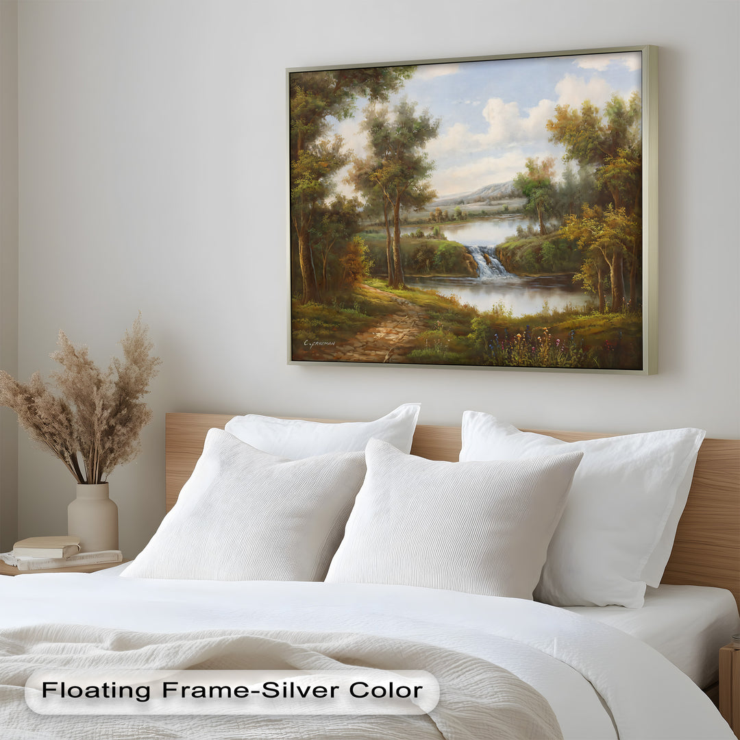 Tranquil Forest Cascade – Vintage Oil Painting