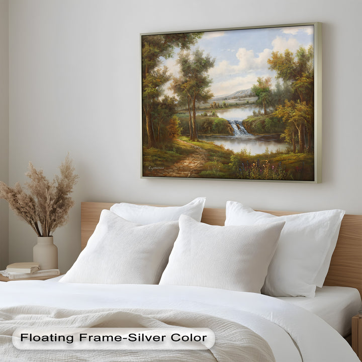 Tranquil Forest Cascade – Vintage Oil Painting