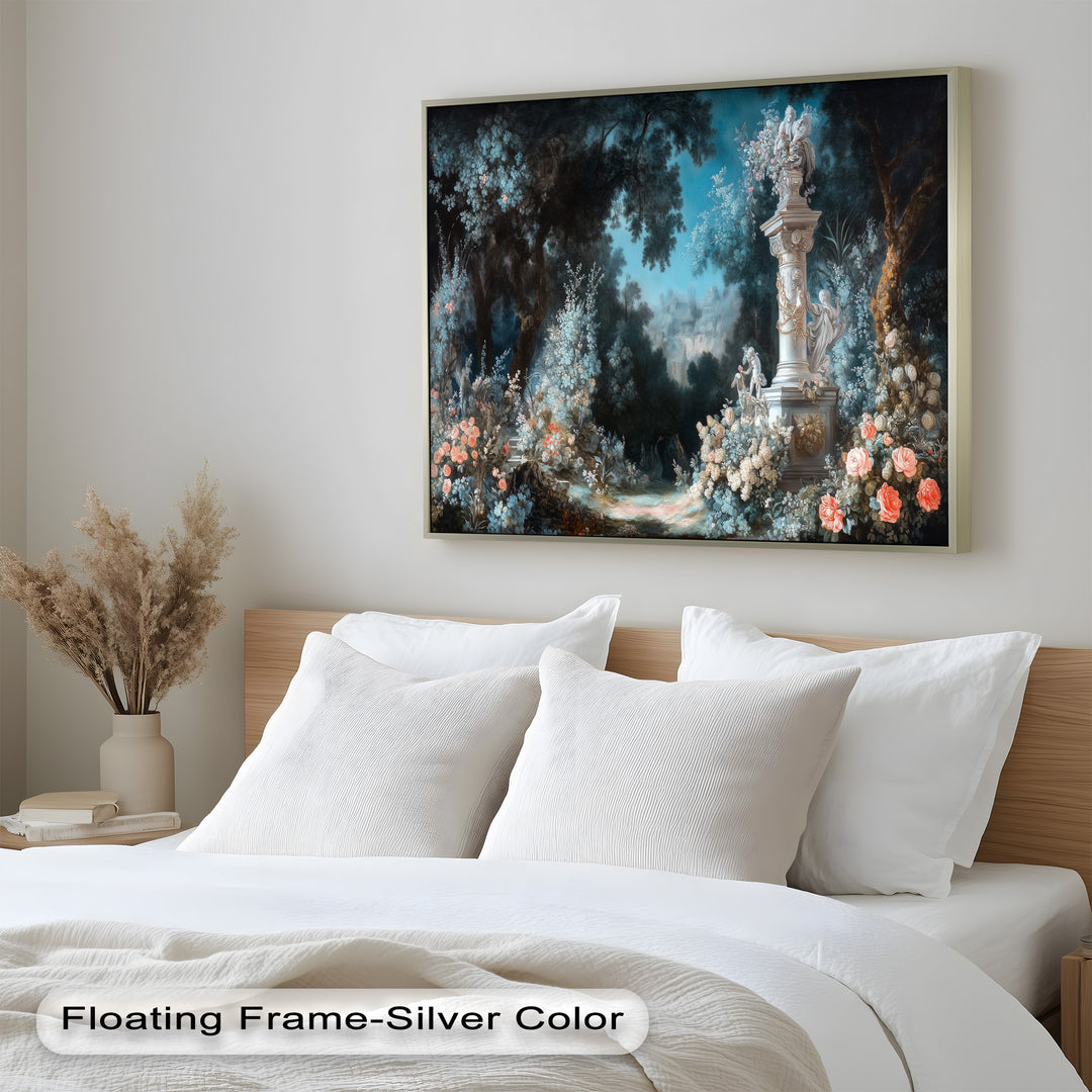 Moonlit Garden with Classical Column – Romantic Rococo Oil Painting