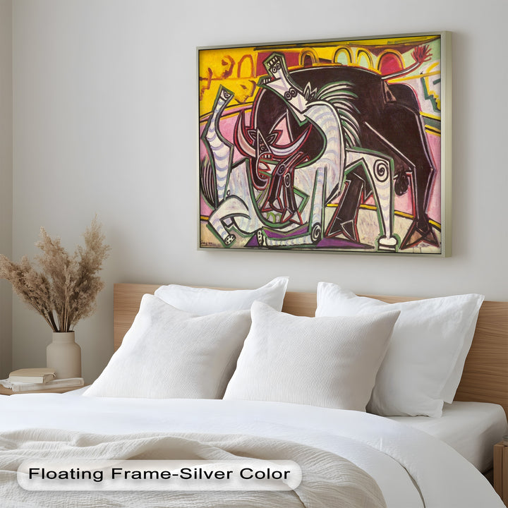 Abstract Bullfight Scene Wall Decor – Cubist Oil Painting