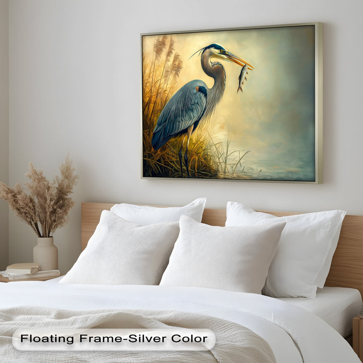 Blue Heron with Fish – Animal Oil Painting