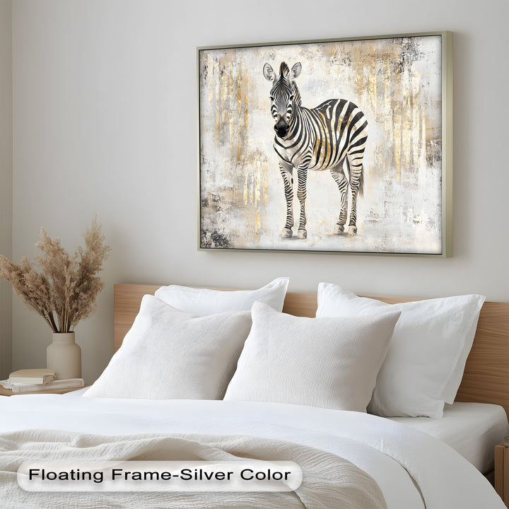Golden Streak Zebra with Neutral Backdrop - Animal Oil Painting