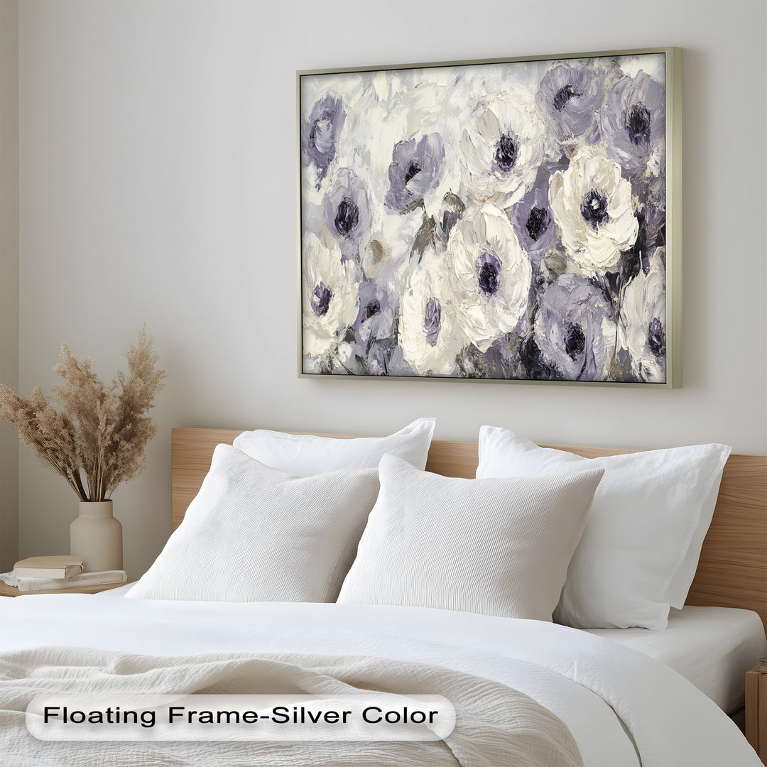 Ivory Whispers – Cream and Lavender Anemone Flower Oil Painting