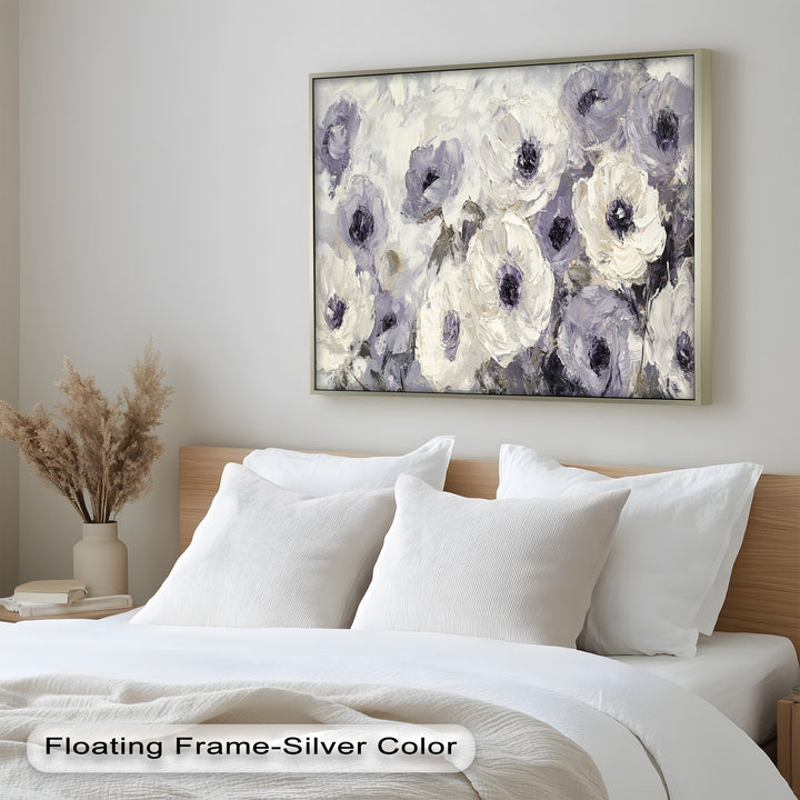 Ivory Whispers – Cream and Lavender Anemone Flower Oil Painting