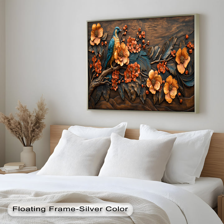 Flowers & Bird – Framed Oil Painting