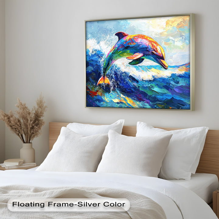 Dolphin Leaping Through Ocean Waves – Animal Oil Painting