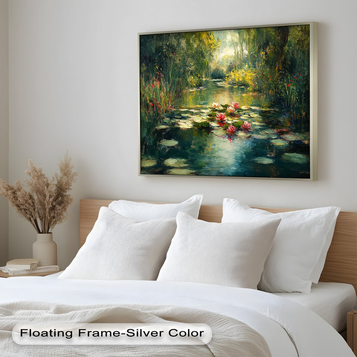 Tranquil Water Lilies in Sunlit Pond – Impressionist Oil Painting
