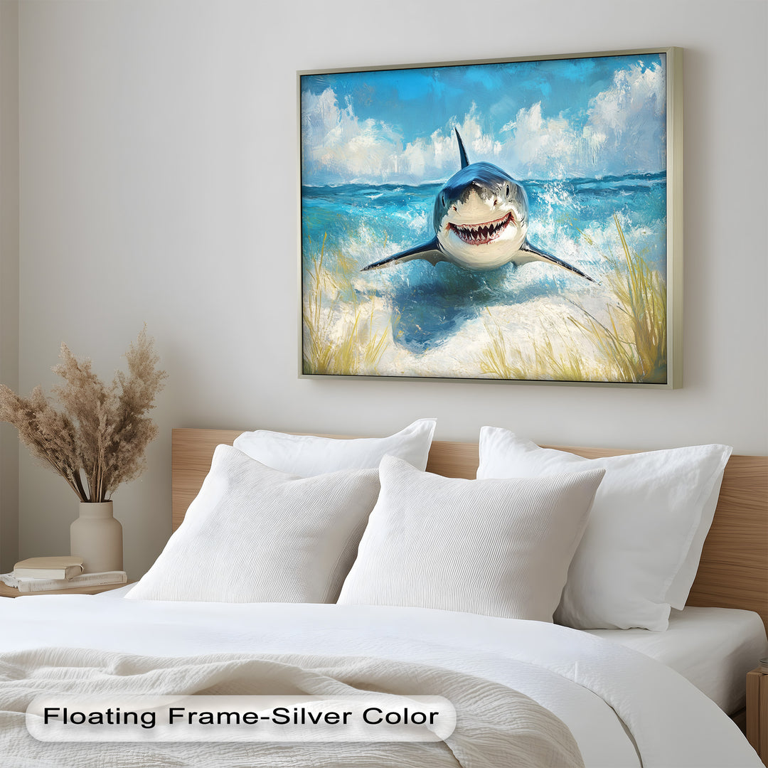 Smiling Shark by the Shore – Animal Oil Painting