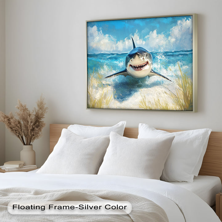 Smiling Shark by the Shore – Animal Oil Painting