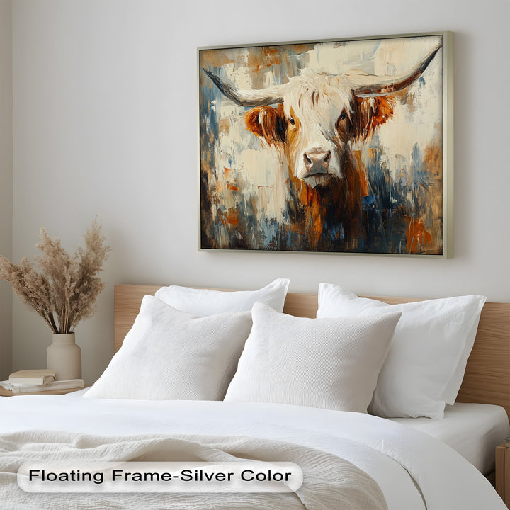 Highland Cow with White Horns – Animal Oil Painting