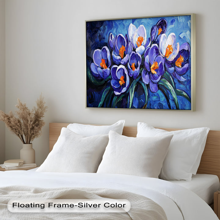 Crocus Flowers in Blue and Violet Hues - Flower Oil Painting