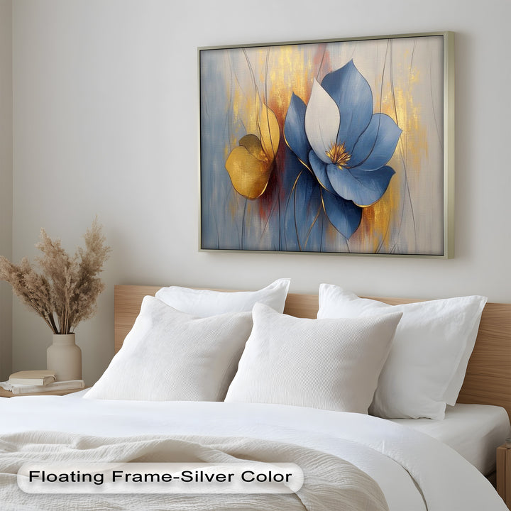 Blaue Magnolien-Wandkunst – Blumen-Ölgemälde