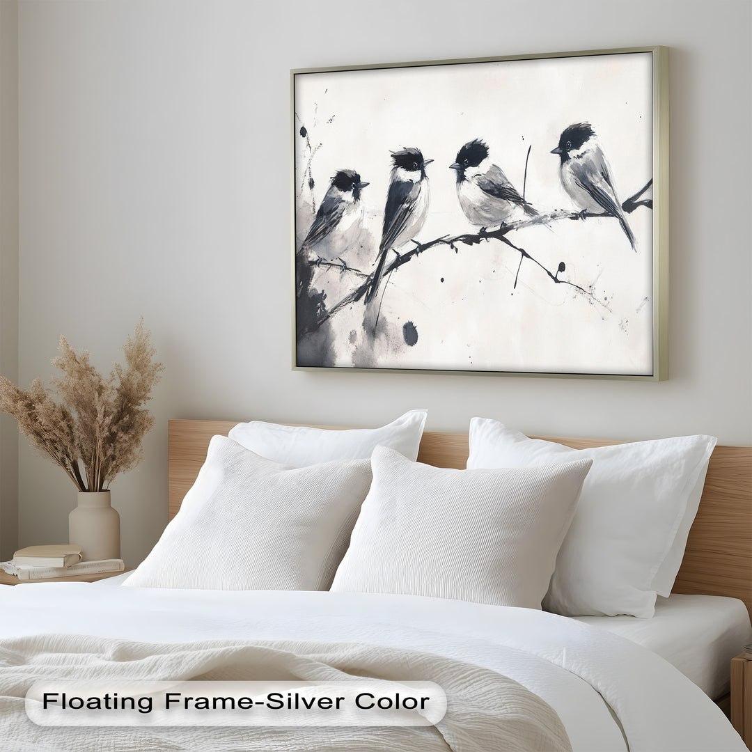 Monochromes Quartett – Vogel-Ölgemälde