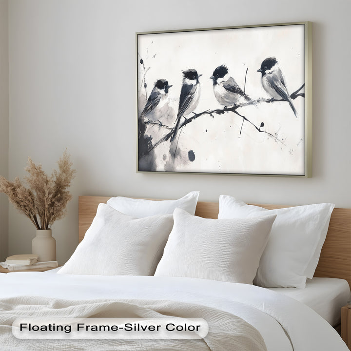 Monochromes Quartett – Vogel-Ölgemälde