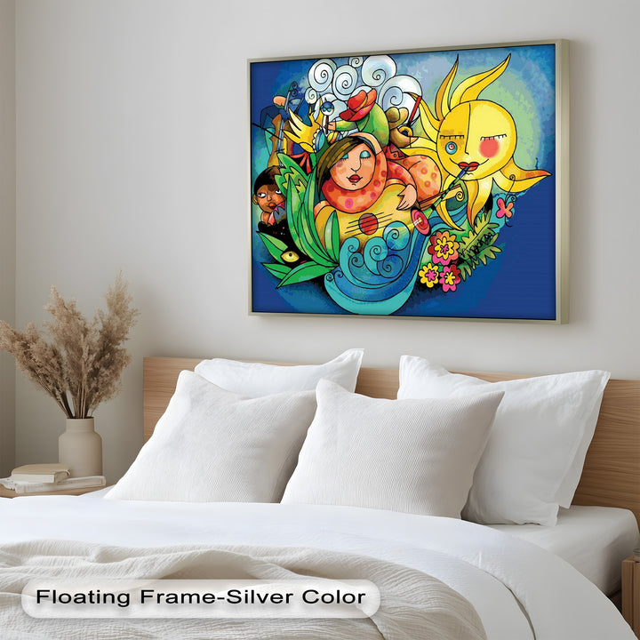 Colorful Surreal Art Print – Sunshine Framed Oil Painting