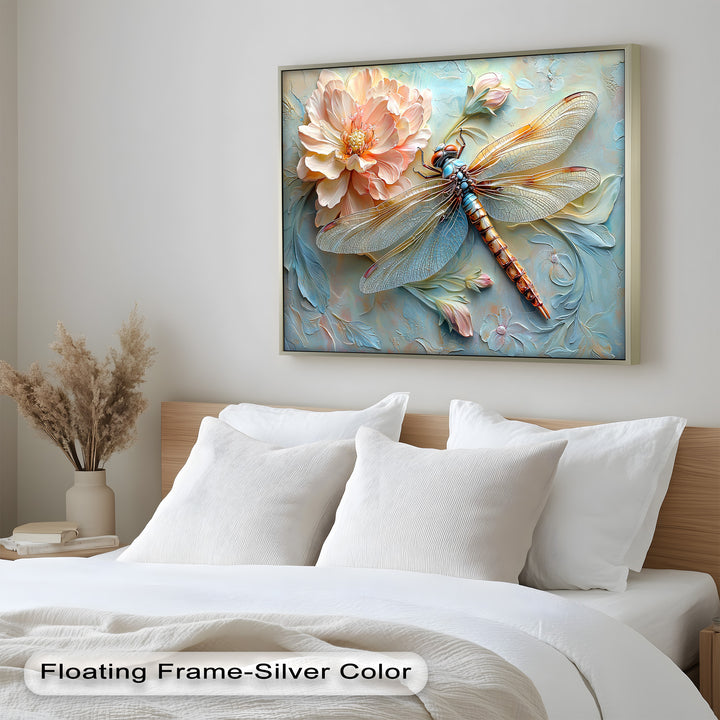 Floral Dragonfly Modern Art – Botanical Oil Painting