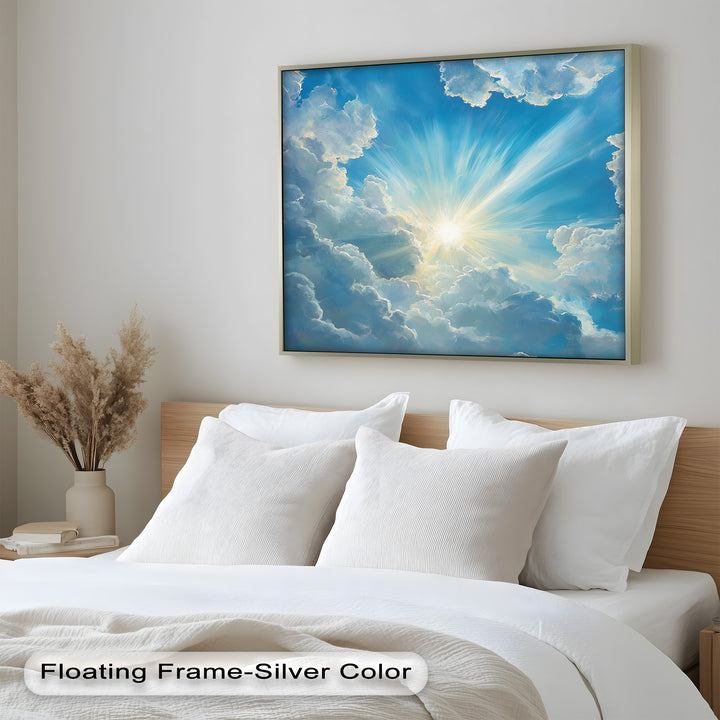 Heavenly Clouds and Radiant Sun – Luminous Sky Oil Painting