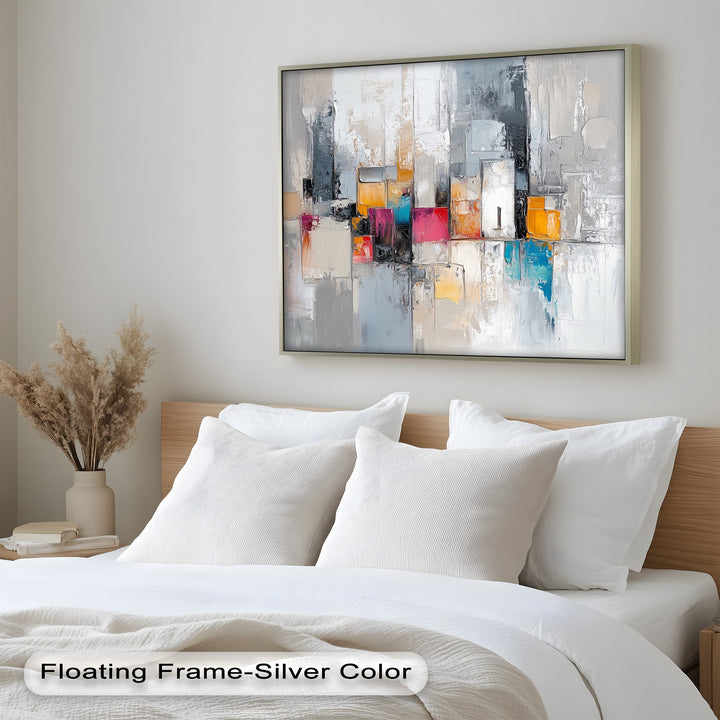 Urban Geometry – Color Block Cityscape Abstract Oil Painting