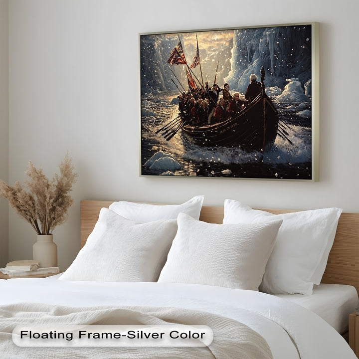 Crossing the Ice – Patriotic Revolutionary Boat Oil Painting