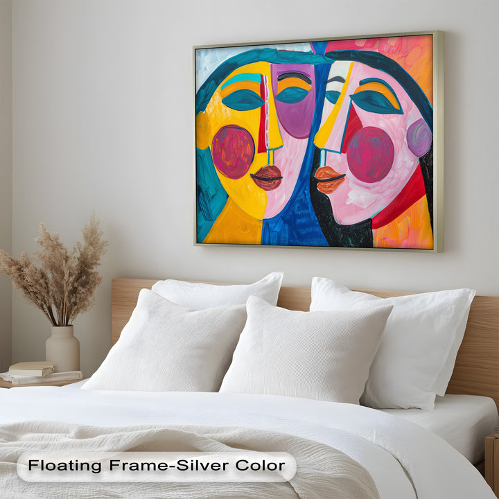 Unified Gaze – Vibrant Dual Portrait Picasso Oil Painting