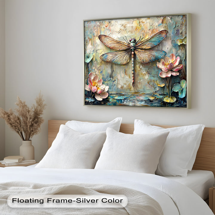 Floral Dragonfly – Framed Botanical Oil Painting