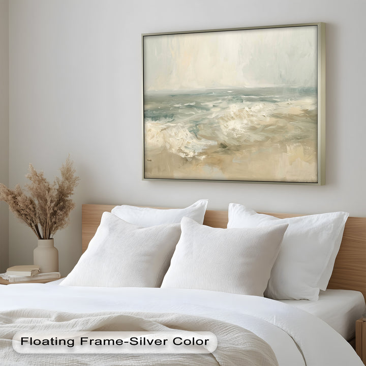 Modern Earthy Green Abstract Landscape – Coastal Serenity Oil Painting