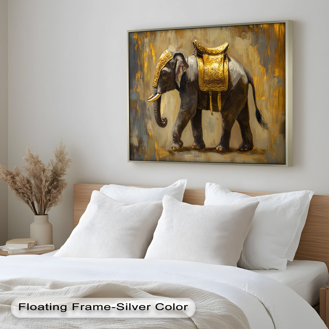 Elephant with Golden Saddle - Animal Oil Painting
