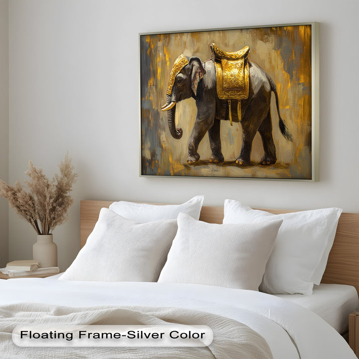 Elephant with Golden Saddle - Animal Oil Painting