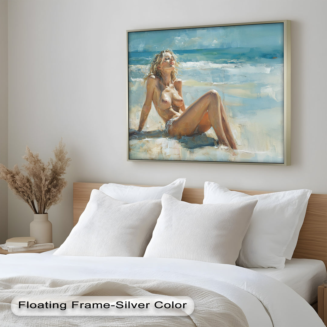 Sun-Kissed Serenity – Beachside Nude Figurative Oil Painting