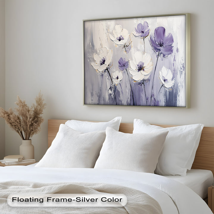White and Purple Wildflowers in Soft Harmony - Flower Oil Painting