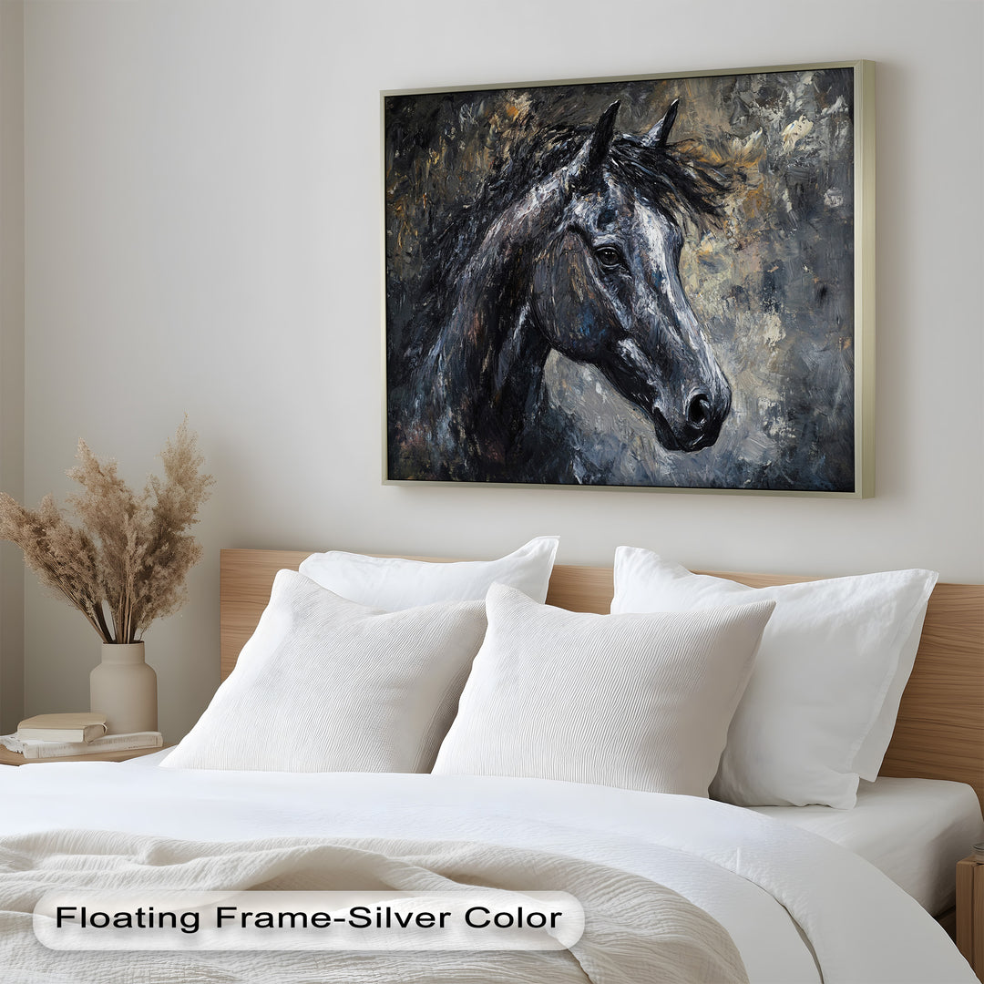 Black Horse Portrait - Animal Oil Painting