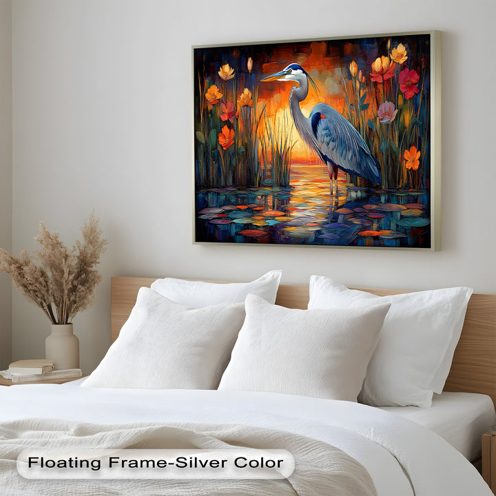 Heron at Sunset  – Animal Oil Painting