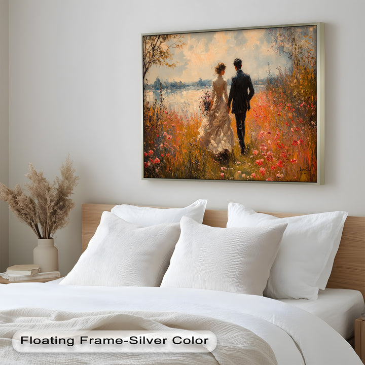 A Walk to Remember – Impressionist Couple in Blooming Field Oil Painting
