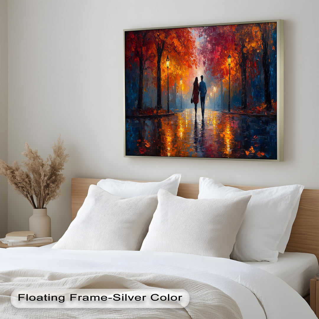 Romantic Walk Under Fiery Trees - Love Oil Painting