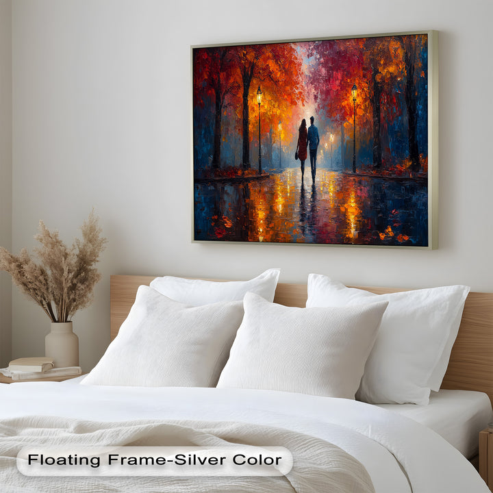 Romantic Walk Under Fiery Trees - Love Oil Painting
