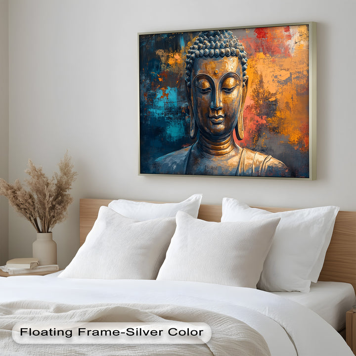 Vibrant Buddha Portrait Wall Art – Religious Oil Painting