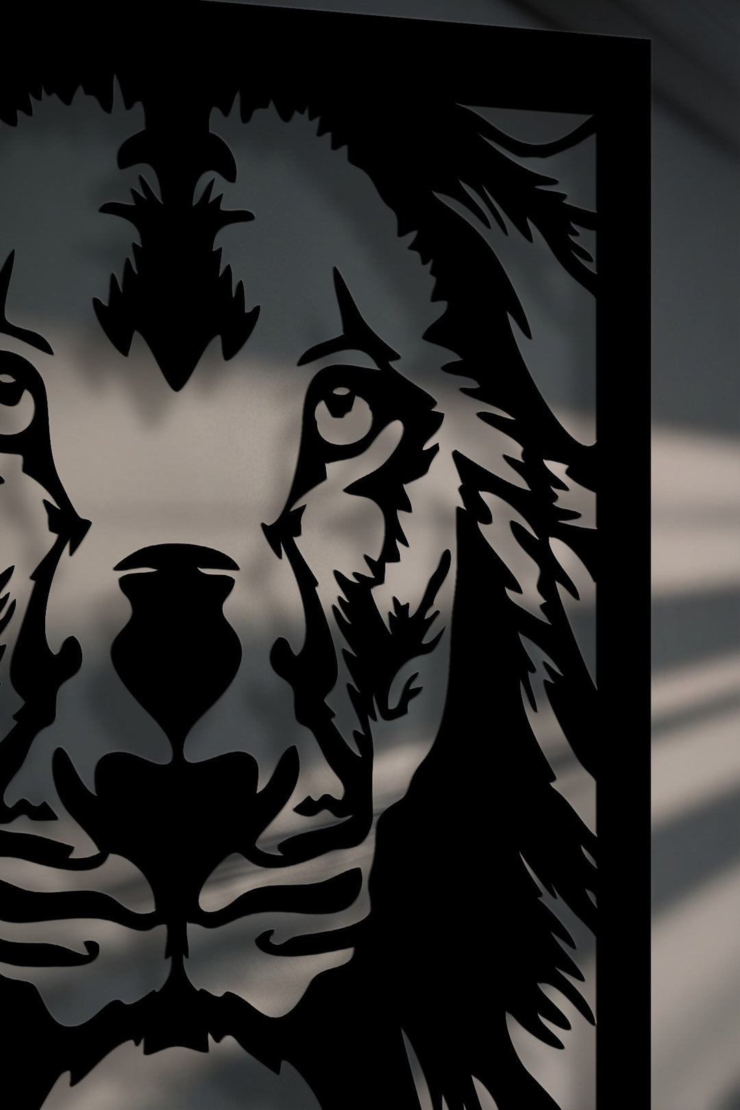 Majestic Lion Face – Bold Geometric Metal Wall Art