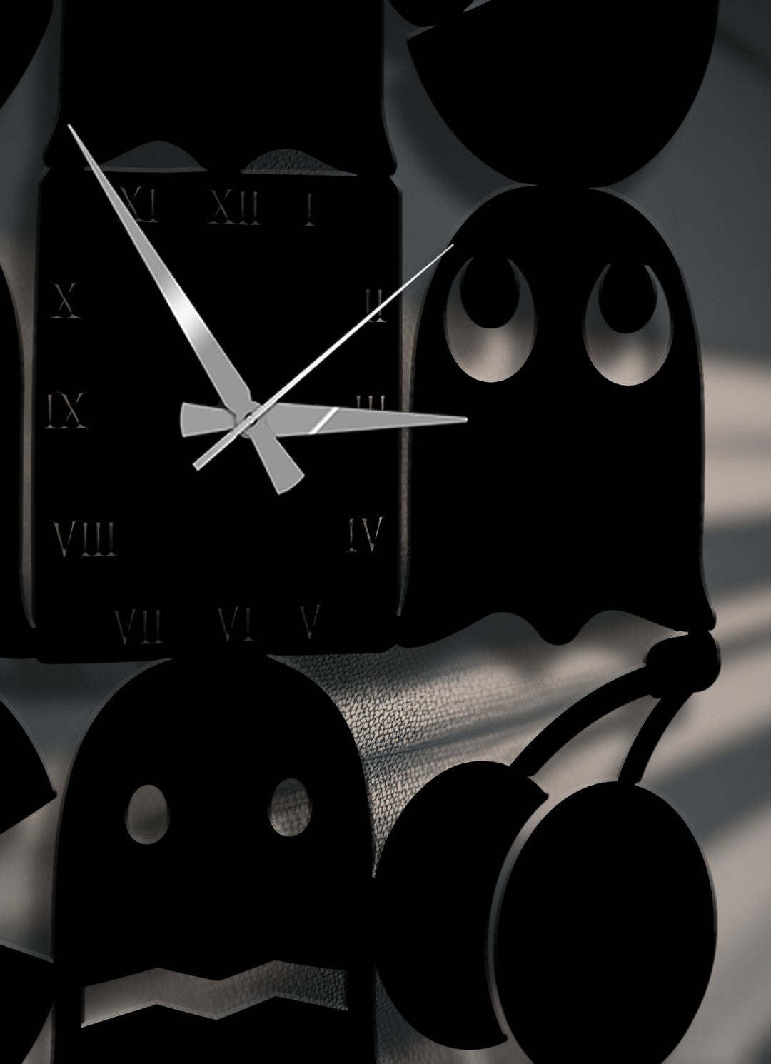 The playful mood of this retro arcade-inspired metal art for wall clock evokes a nostalgic charm with its iconic character design.