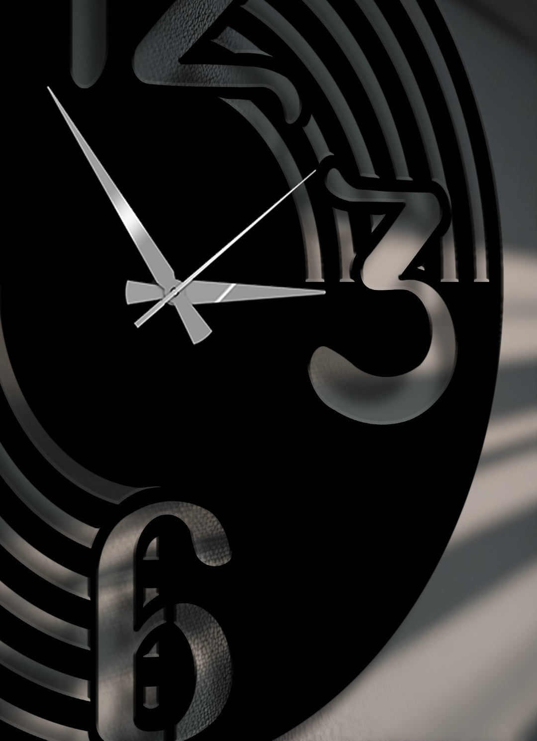 Organic forms define this sleek modern metal art for wall, showcasing flowing number curves and bright hands on a minimalist wall clock.